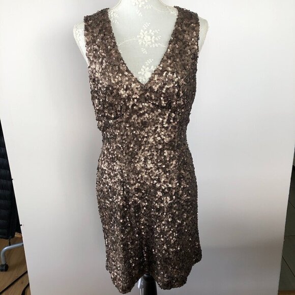 FRENCH CONNECTION Lucinda Brown Bronze Fitted Fully Sequinned Mini Dress US 8 - Picture 5 of 16
